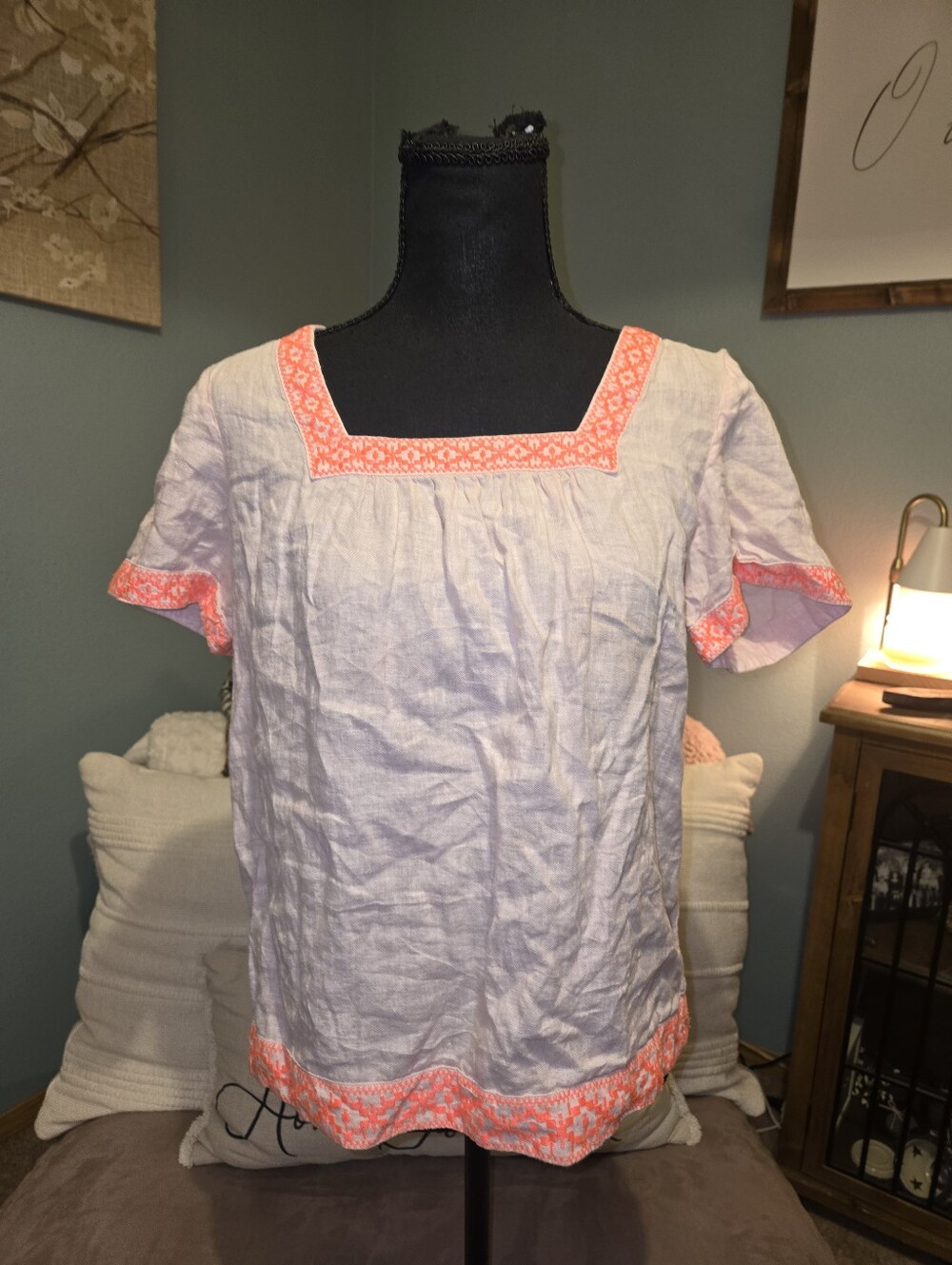 J. Crew Linen Short Sleeve Square Neck Top